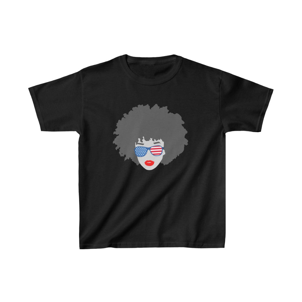 Kids American Woman USA Flag Glasses T-Shirt | Unisex Tee Shirt