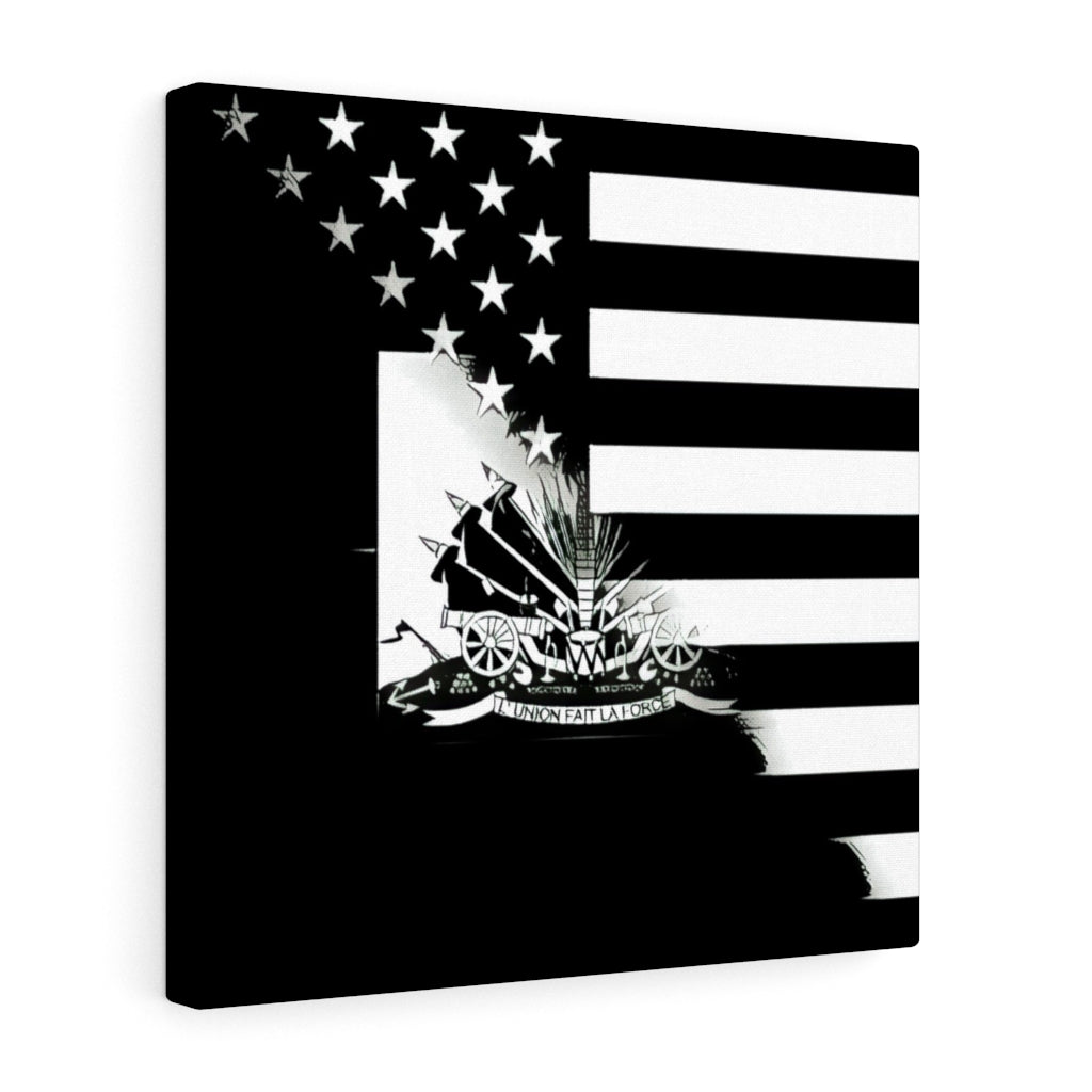 Haitian American Flag Black And White Canvas Gallery Wraps | Haiti USA