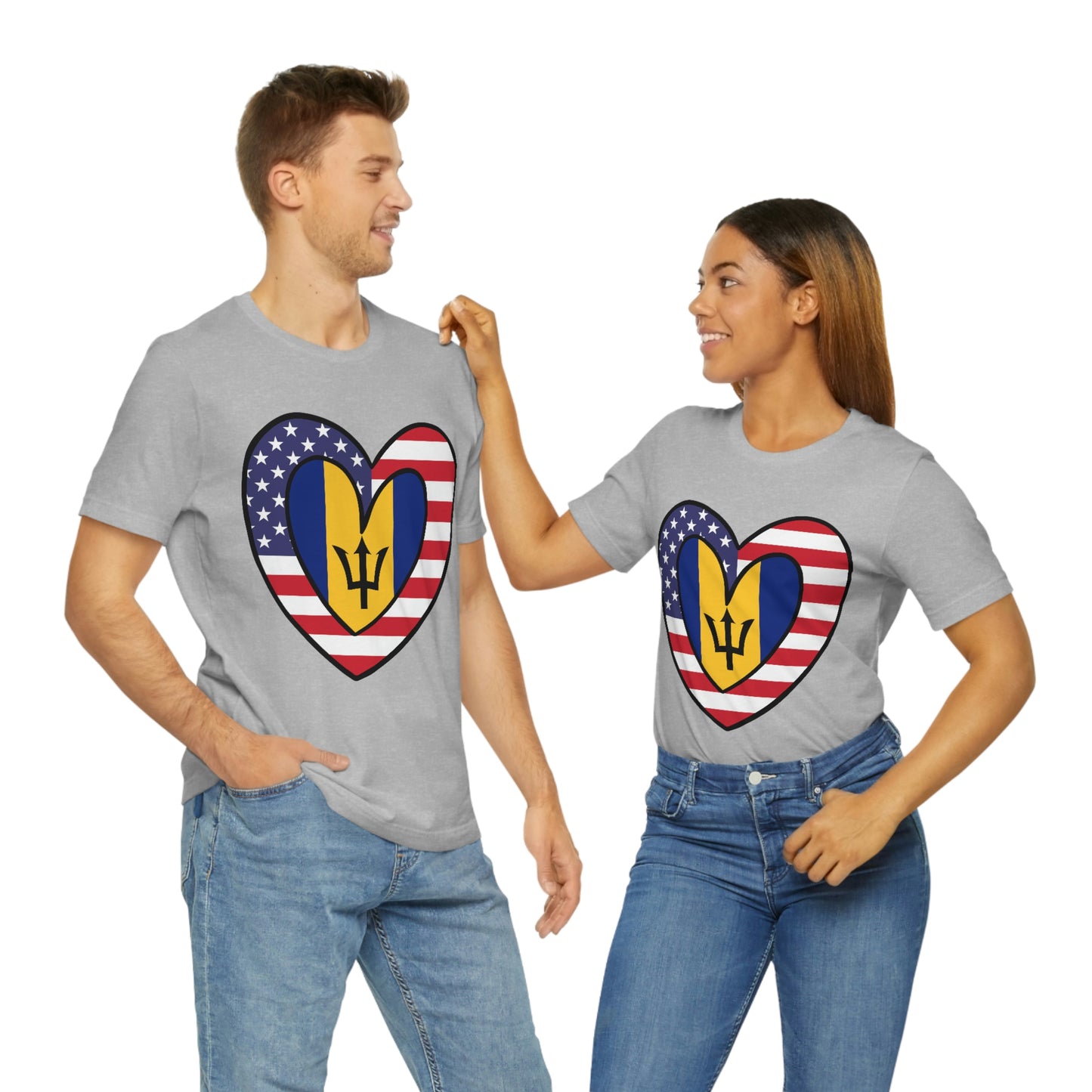 Bajan American Heart Valentines Day Gift Tee Shirt | Half Barbados USA Flag T-Shirt