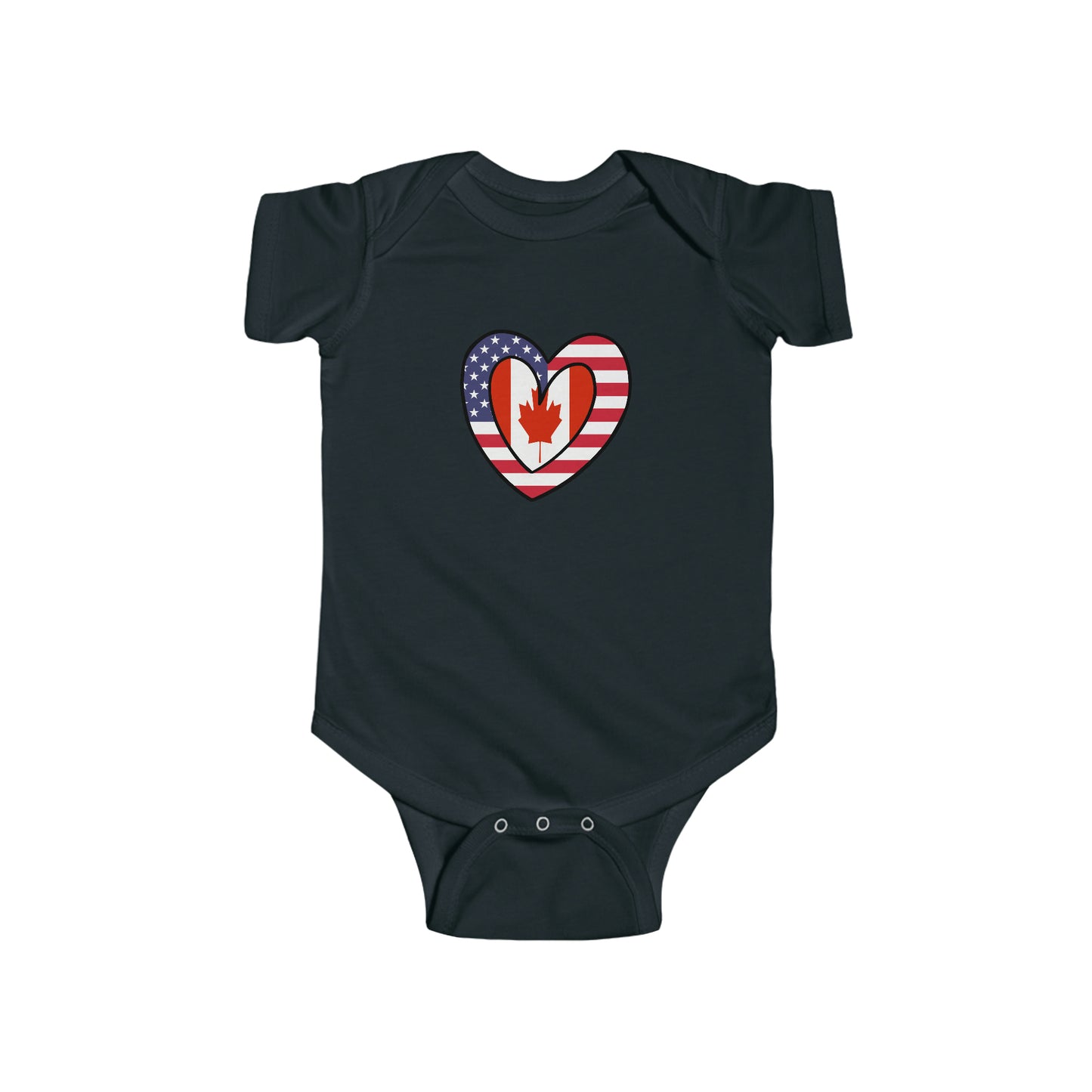 Canadian American Heart Valentines Day Gift Half Canada USA Flag Baby Bodysuit | Newborn Boy Girl