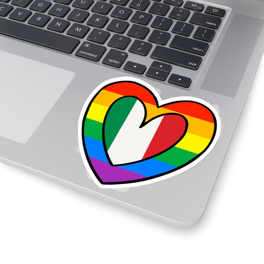 Italian Pride Rainbow Flag Heart Sticker | Italy Pride Month Accessory