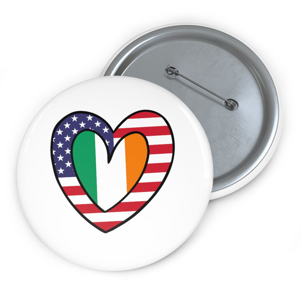 American Ireland Flag Inner Heart Pin Button | Irish USA