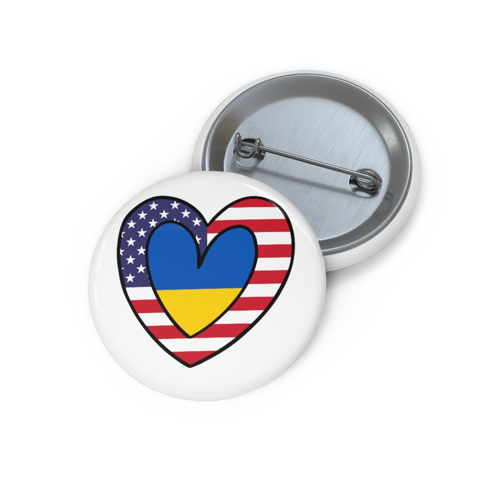 American Ukraine Flag Inner Heart Pin Button | Ukraine USA