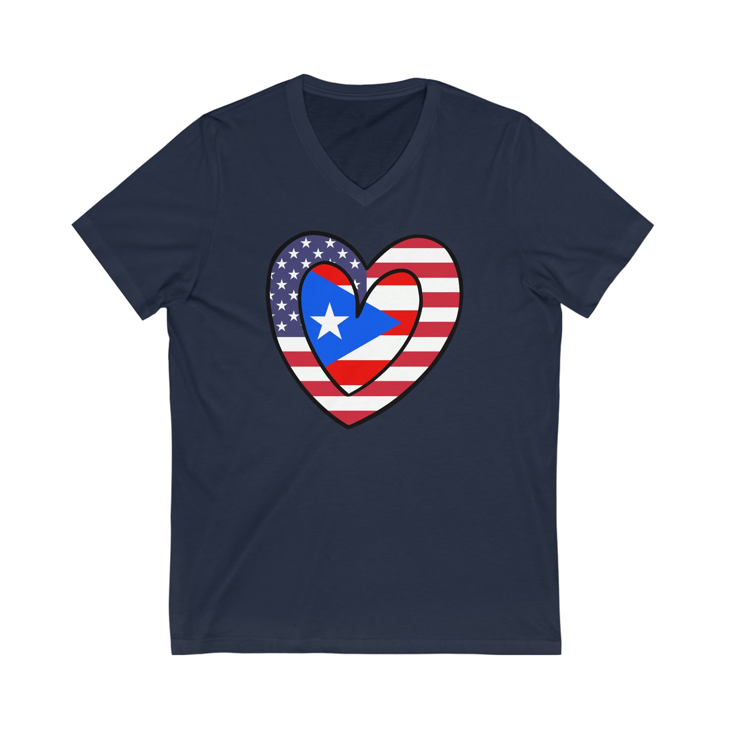 Puerto Rican American Heart Valentines Day Gift Half Boricua PR USA Flag V-Neck T-Shirt | Unisex Vee Shirt