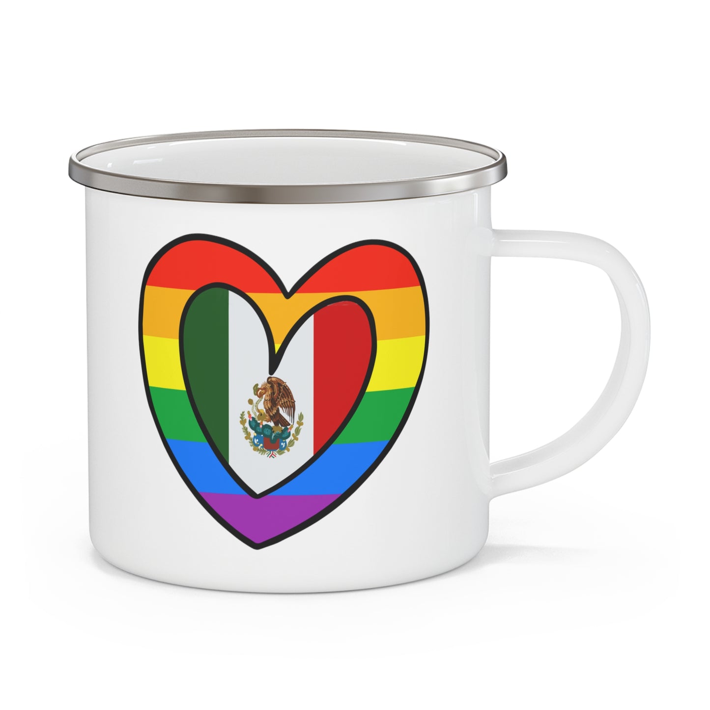 Mexican Rainbow Flag Heart Mexico Pride Parade 12oz Enamel Mug