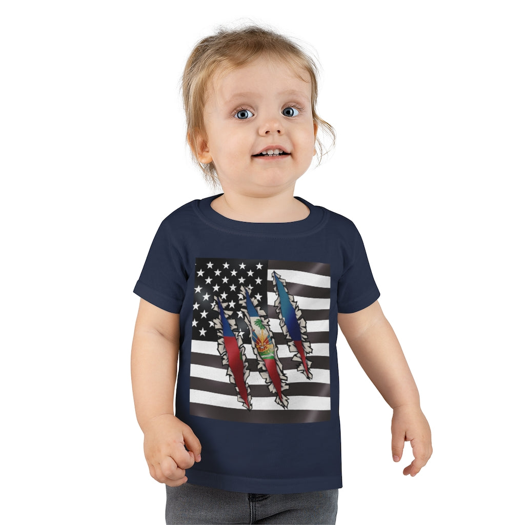 Toddler Haitian American Flag T-Shirt | Haiti Ayiti USA Boy Girl Clothes