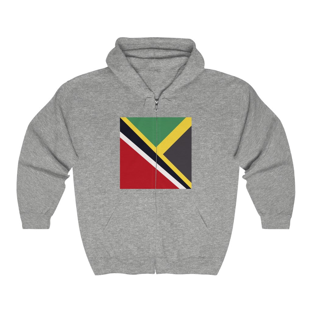 Trini Jamaican Flag | Trinidad Jamaica Flag Zip Hoodie | Hooded Sweatshirt