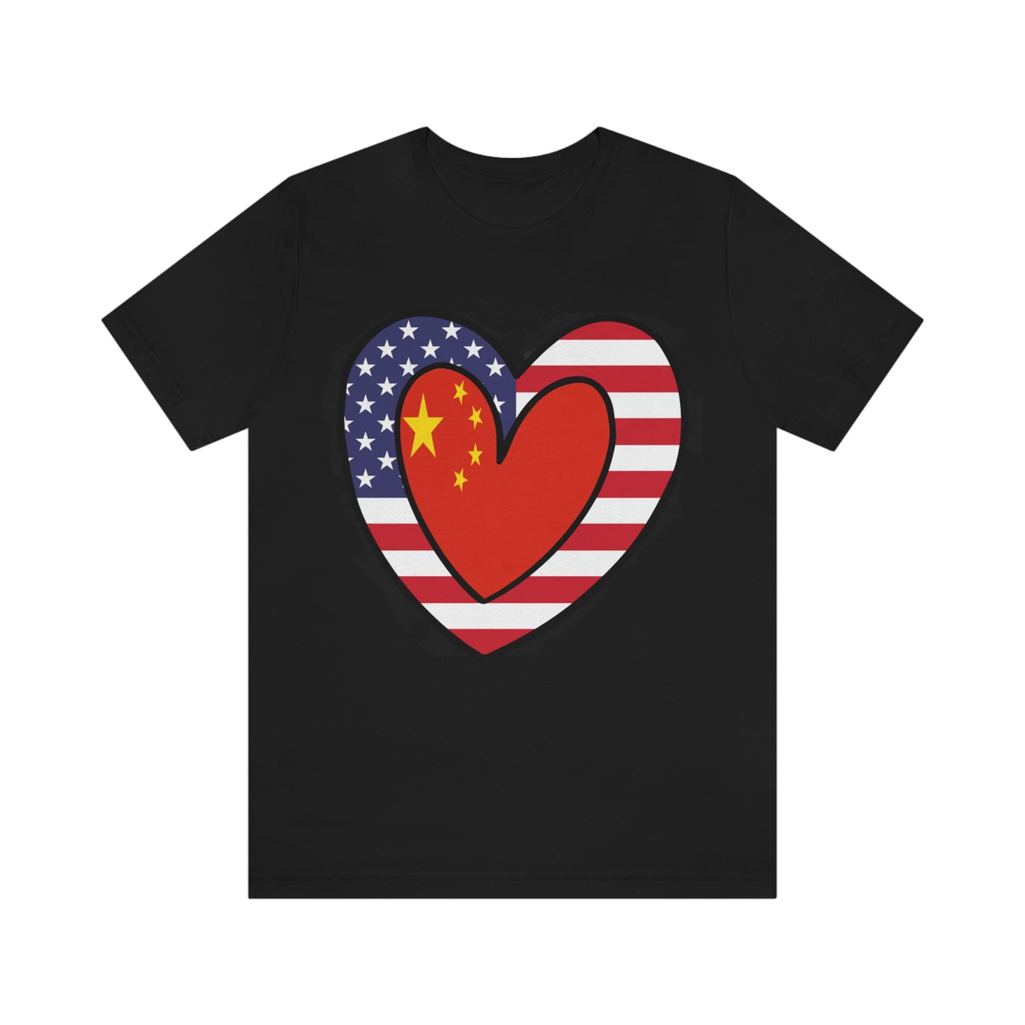 Chinese American Heart Valentines Day Gift Tee Shirt | Half China USA Flag T-Shirt