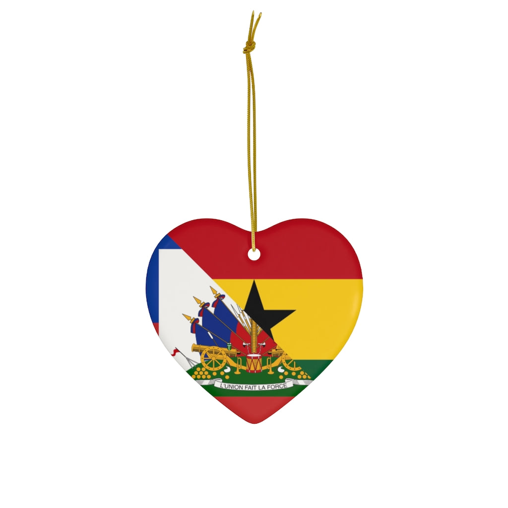 Half Haiti Ghana Flag Ceramic Ornaments | Ghanaian Haitian Christmas Tree