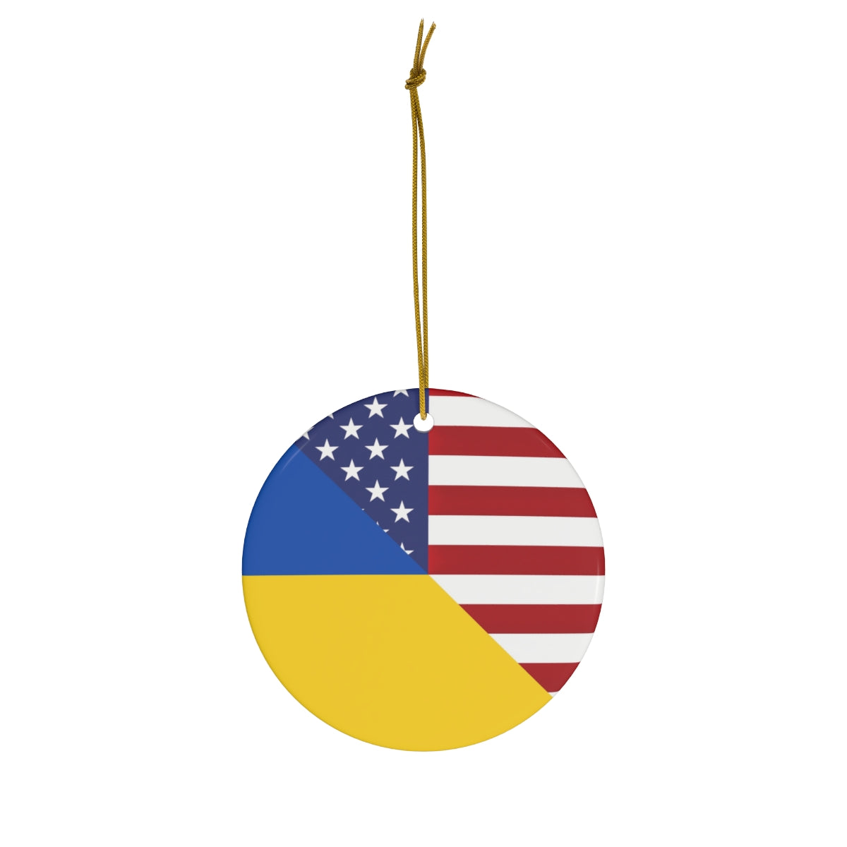 Ukraine American Flag Ceramic Ornaments | Ukrainian USA Holiday Christmas Tree