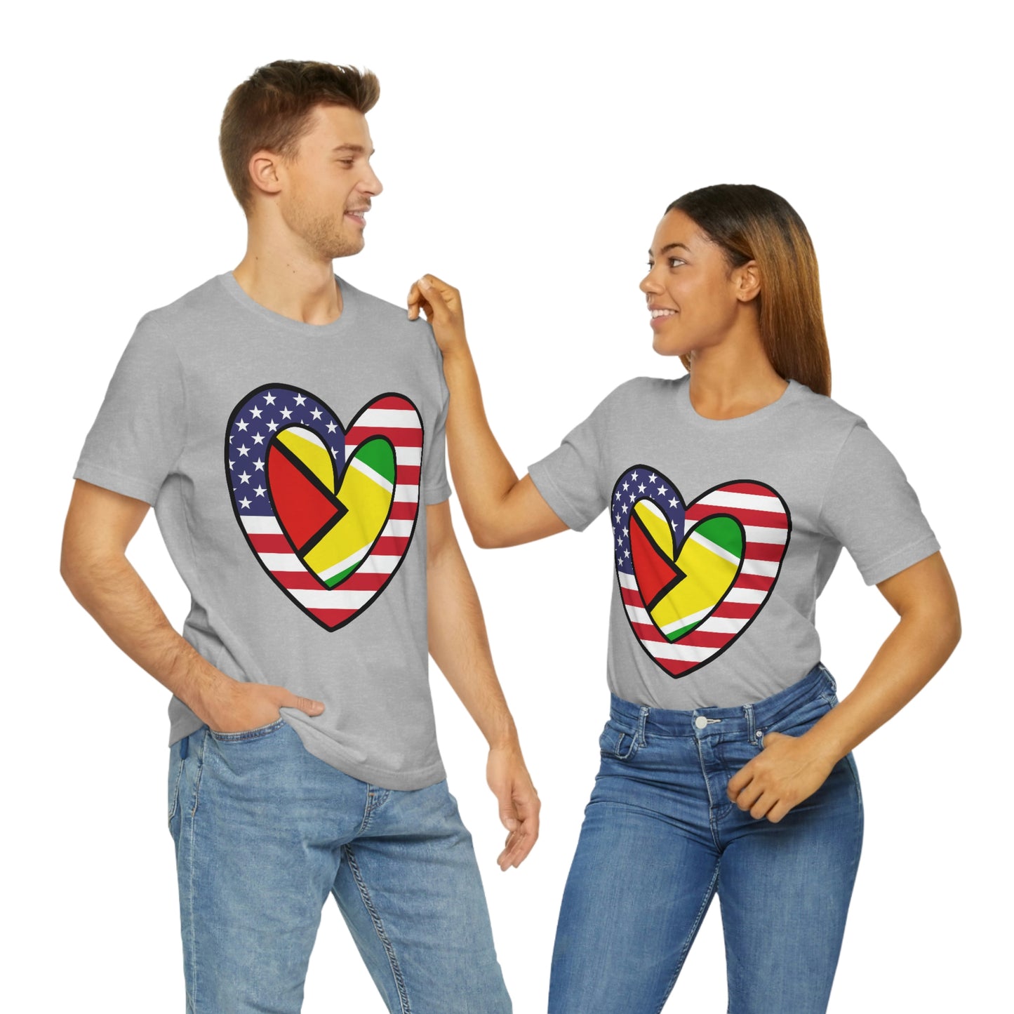 Guyanese American Heart Valentines Day Gift Tee Shirt | Half Guyana USA Flag T-Shirt