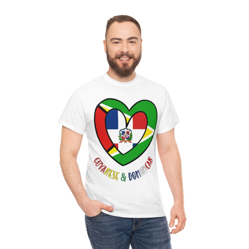 Guyana Dominican Republic Flag Heart Tee Shirt 2 | Unisex Guyanese DR T-shirt