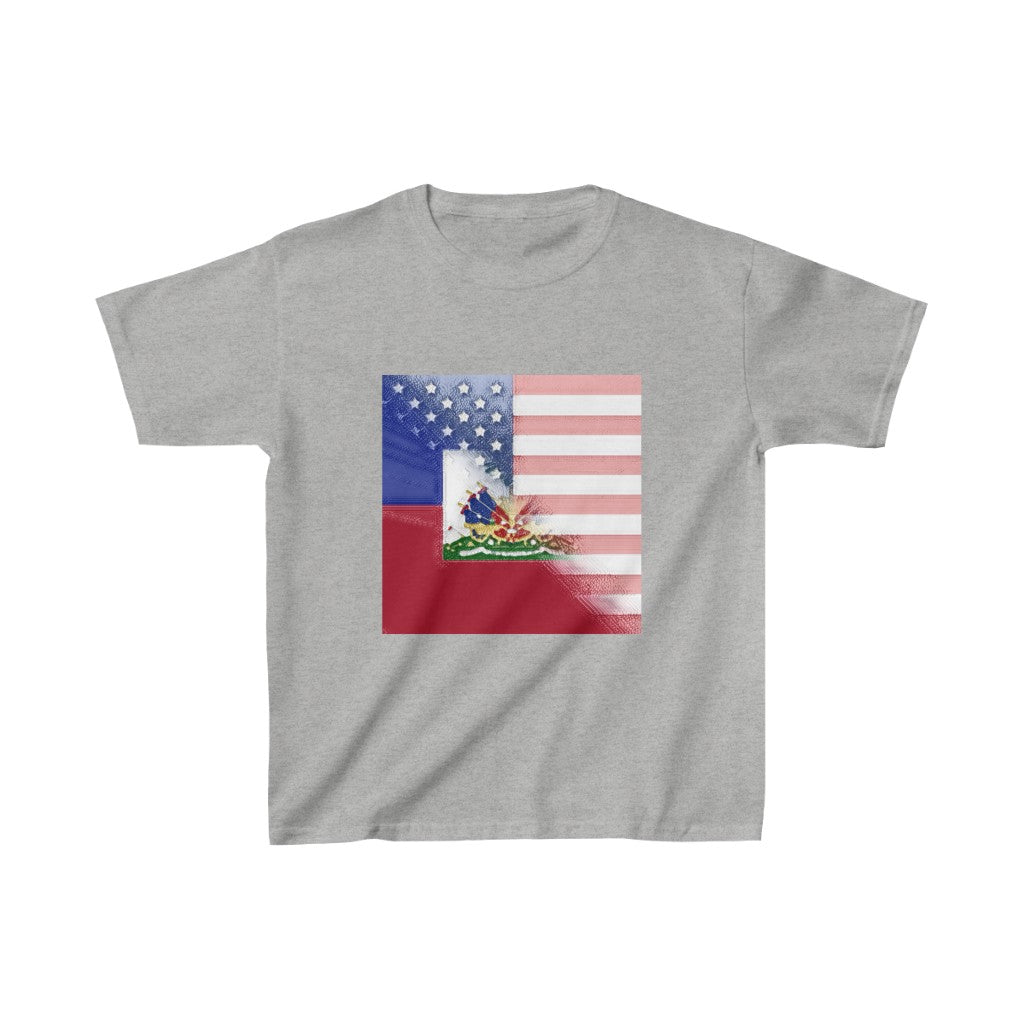 Kids Haiti America Flag Painted | Half Haitian American Flag T-Shirt | Unisex Tee Shirt