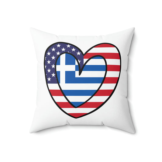 Greek American Heart Valentines Day Gift Half Greece USA Flag Wedding Spun Polyester Square Pillow