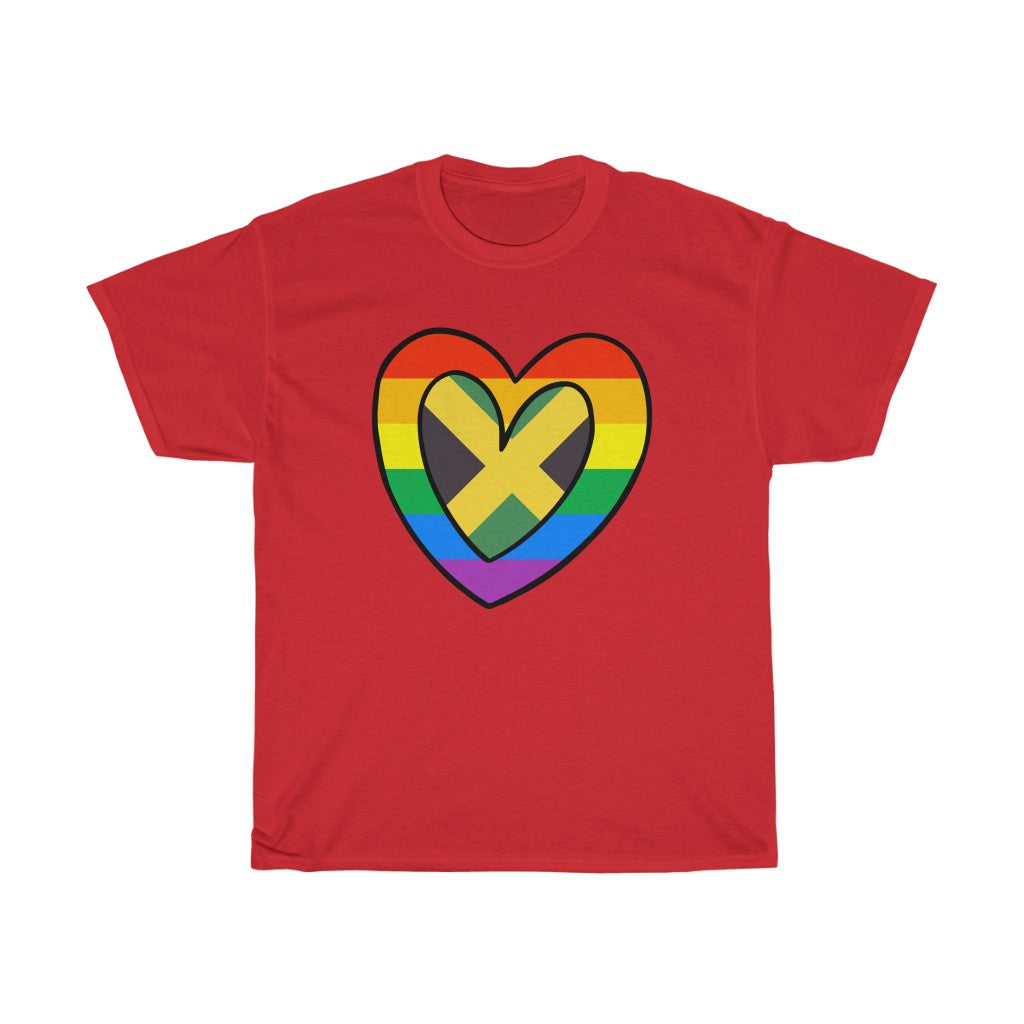 Jamaican Rainbow Flag Heart T-Shirt | Unisex Jamaica Pride Month Tee