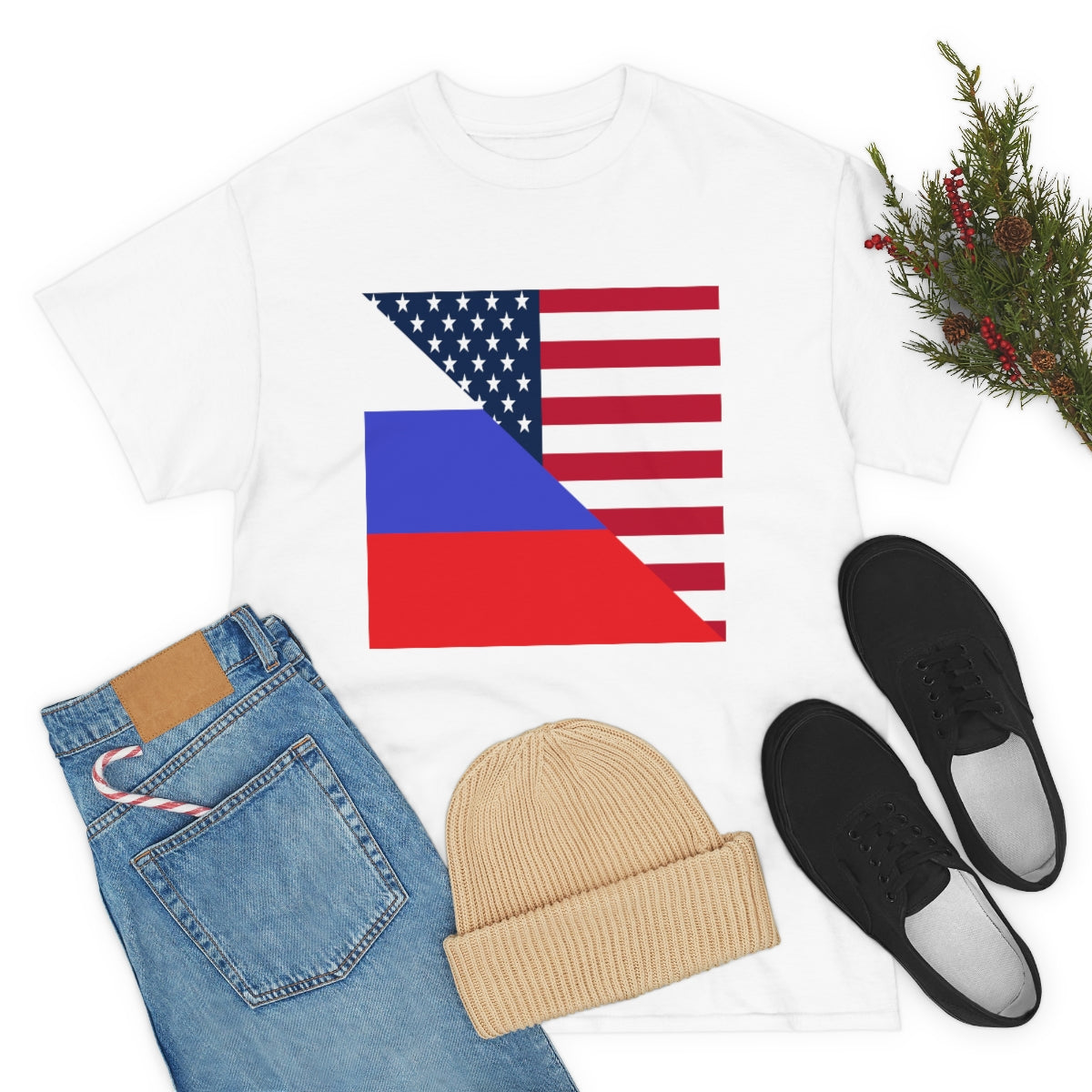 Russian American Flag Half Russia USA T-Shirt | Unisex Tee Shirt