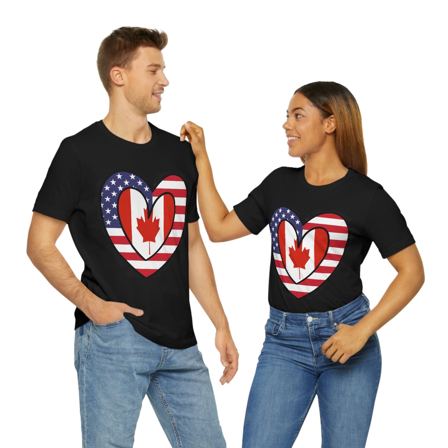 Canadian American Heart Valentines Day Gift Tee Shirt | Half Canada USA Flag T-Shirt