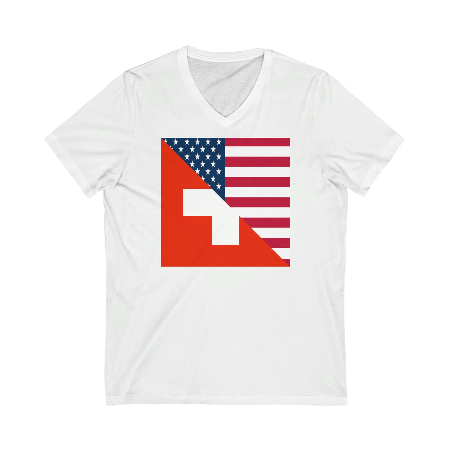 Swiss American Flag Switzerland USA V-Neck T-Shirt | Unisex Vee Shirt