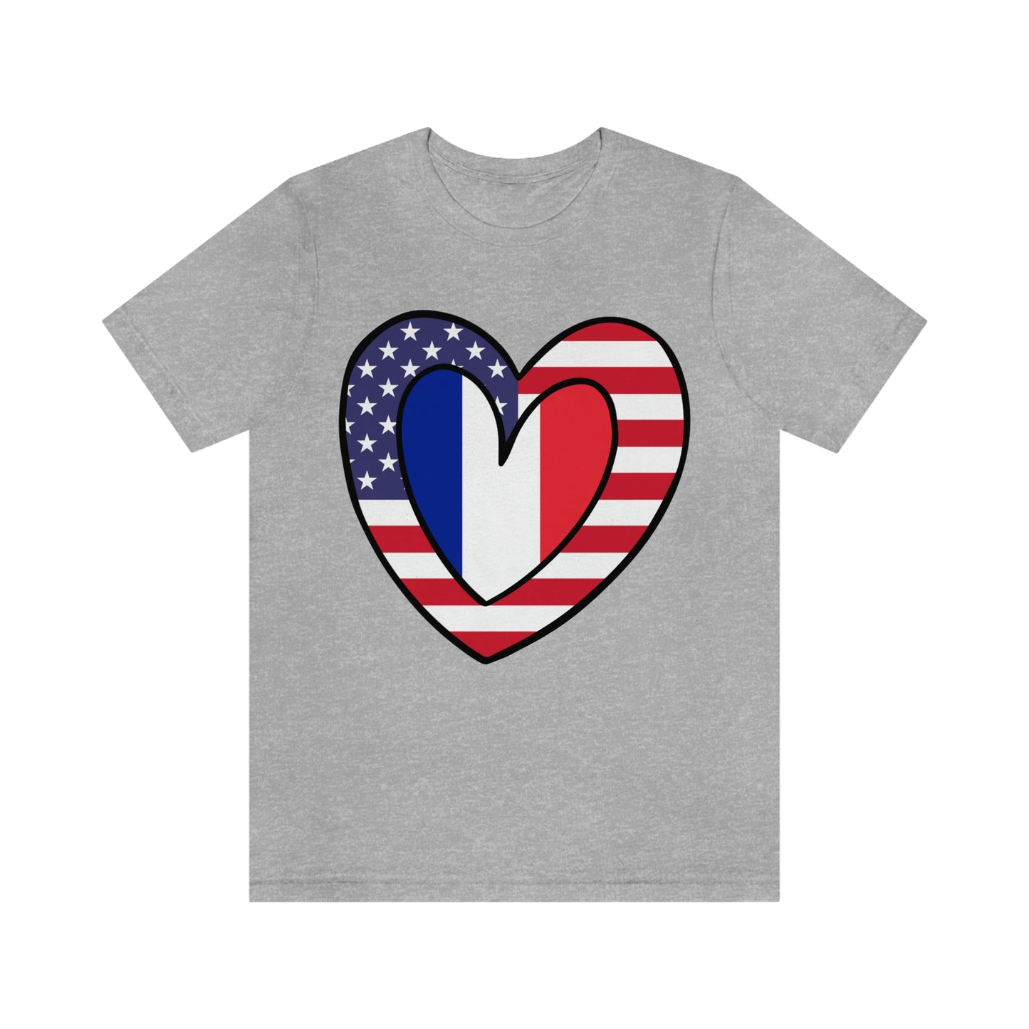 French American Heart Valentines Day Gift Tee Shirt | Half France USA Flag T-Shirt