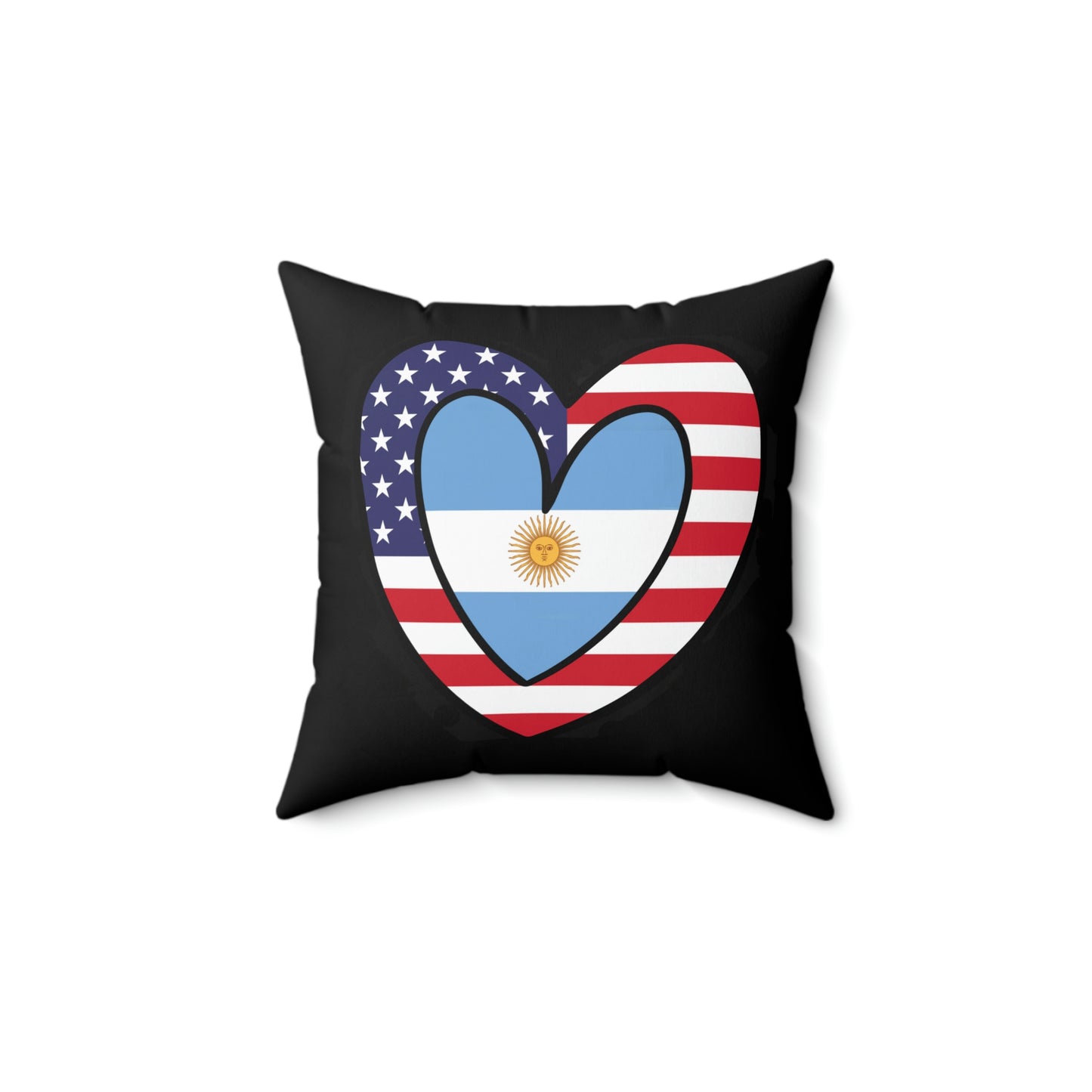 Argentinian American Heart Valentines Day Gift Half Argentina USA Flag Wedding Spun Polyester Square Pillow