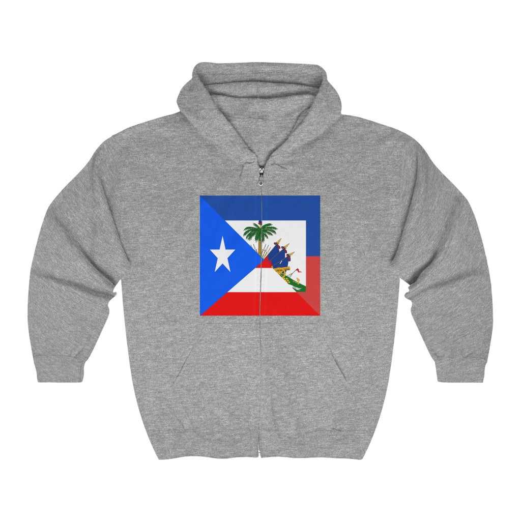 Puerto Rican Haitian Flag Half PR Haiti Zip Hoodie | Hooded Sweatshirt