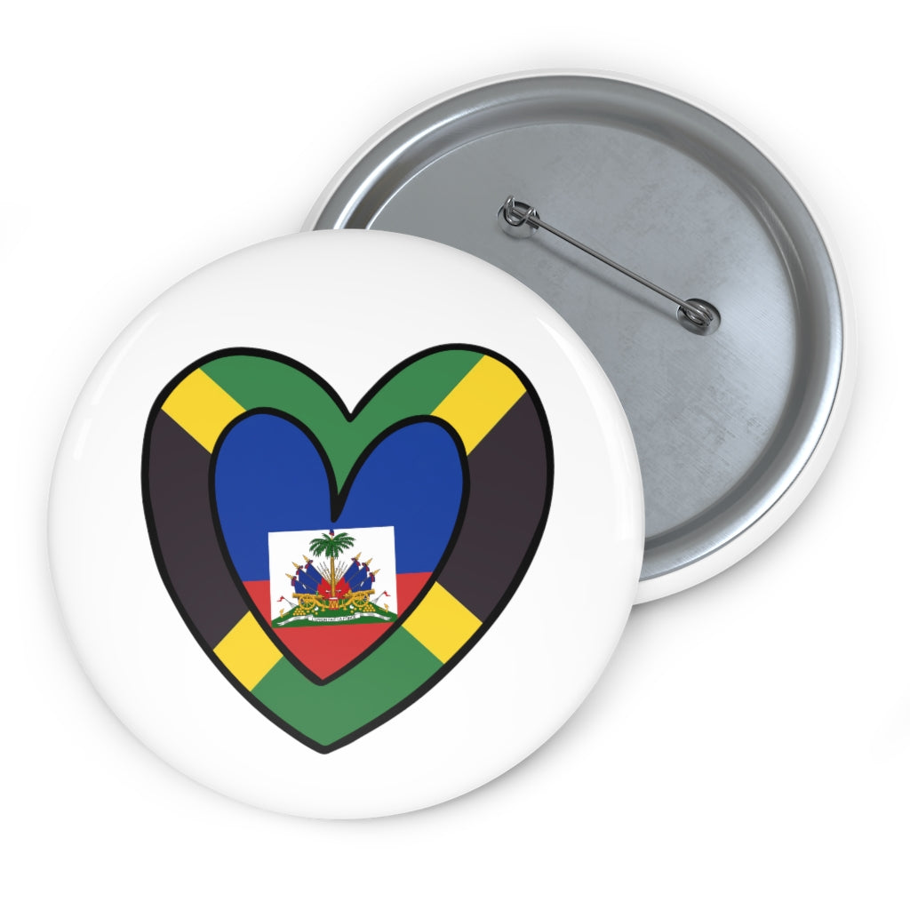 Jamaica Haiti Flag Inner Heart Pin Button | Jamaican Haitian