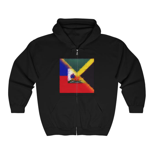 Haitian Jamaican Painted Flag | Haiti Jamaica Zip Hoodie | Hooded Sweatshirt