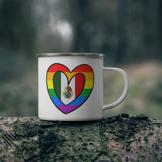 Mexican Rainbow Flag Heart Mexico Pride Parade 12oz Enamel Mug