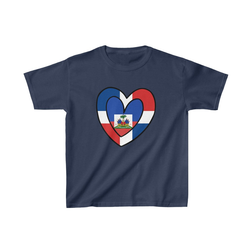 Kids Dominican Haitian Flag Inner Heart DR Republic Haiti  T-Shirt | Unisex Tee Shirt