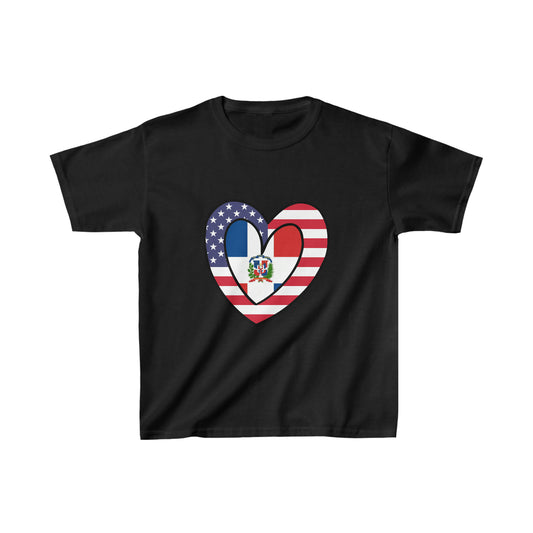 Kids Dominican Republic American Heart Valentines Day Gift Half Dominicano USA Flag T-Shirt | Unisex Tee Shirt