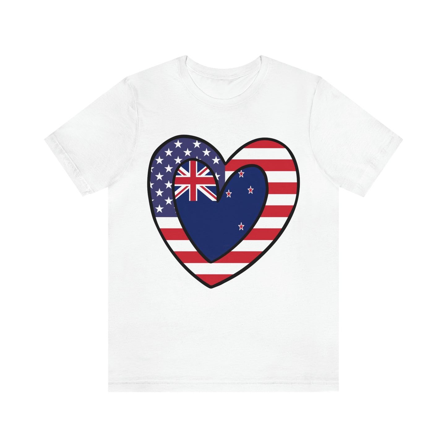 Kiwi American Heart Valentines Day Gift Tee Shirt | New Zealand USA Flag T-Shirt