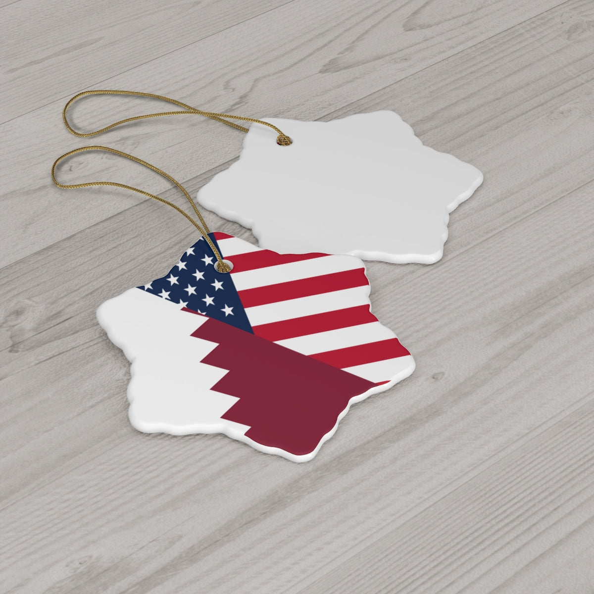 Qatar American Flag Ceramic Ornaments | Qatari USA Christmas Tree