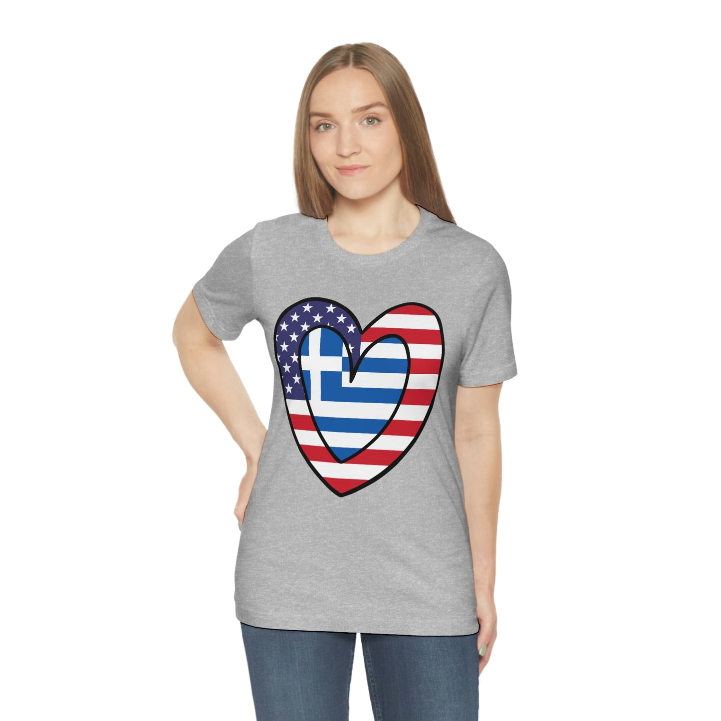 Greek American Heart Valentines Day Gift Tee Shirt | Half Greece USA Flag T-Shirt