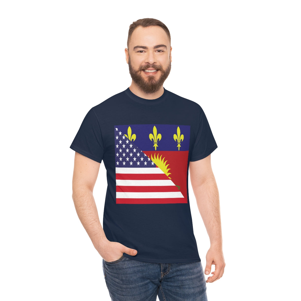 Guadeloupe American Flag Half Guadeloupean USA T-Shirt | Unisex Tee Shirt