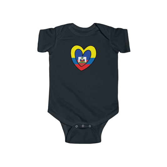 Baby Colombian Haitian Flag Inner Heart Bodysuit | Unisex Colombia Haiti