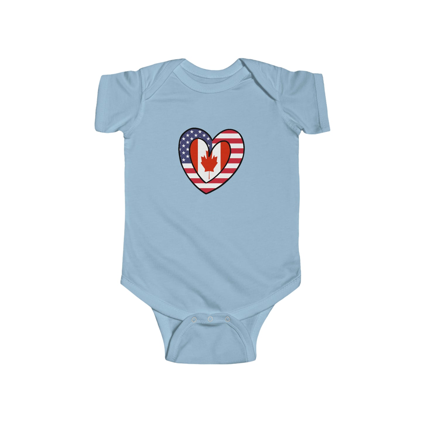 Canadian American Heart Valentines Day Gift Half Canada USA Flag Baby Bodysuit | Newborn Boy Girl