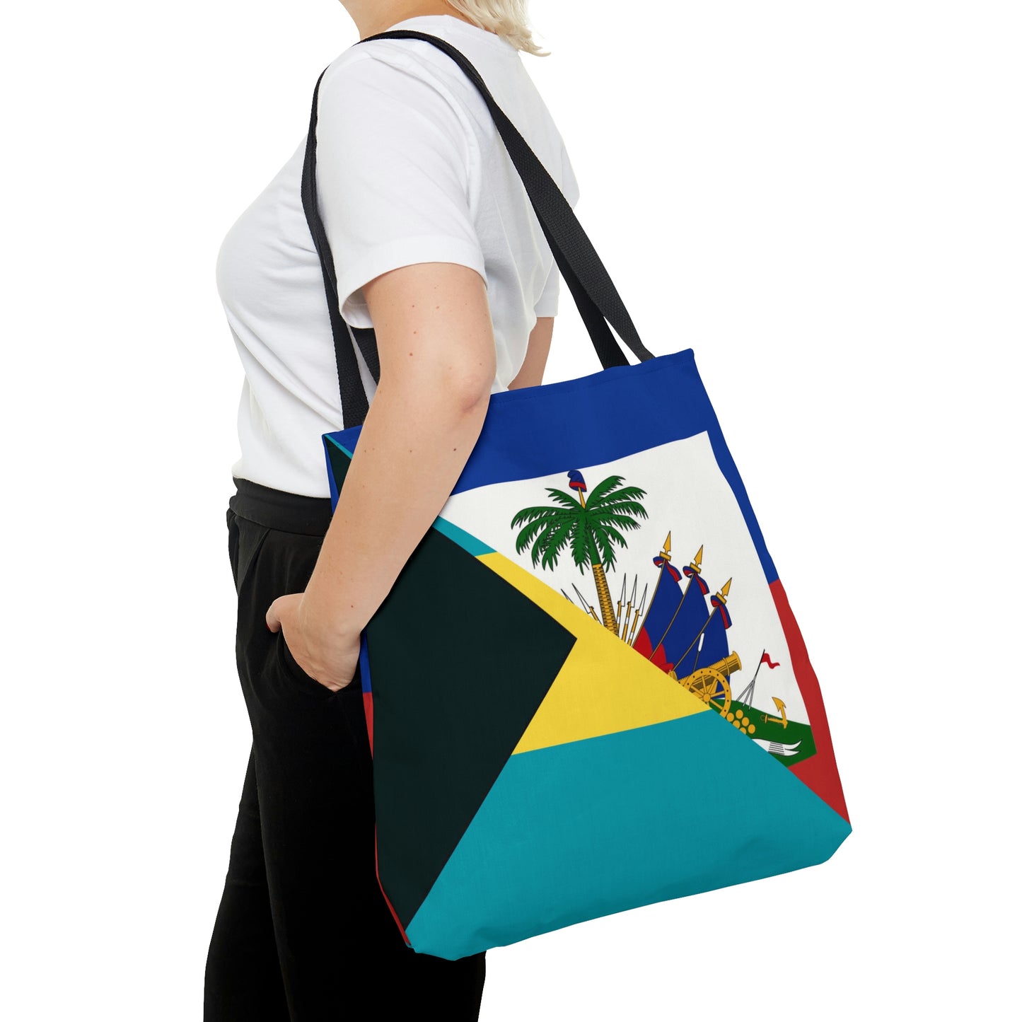 Haiti Bahamas Flag | Half Haitian Bahamian Flag Tote Bag | Shoulder Bag