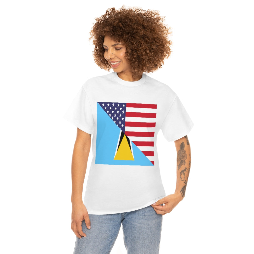 St Lucian American Flag Tee Shirt | Unisex St. Lucia USA Tshirt