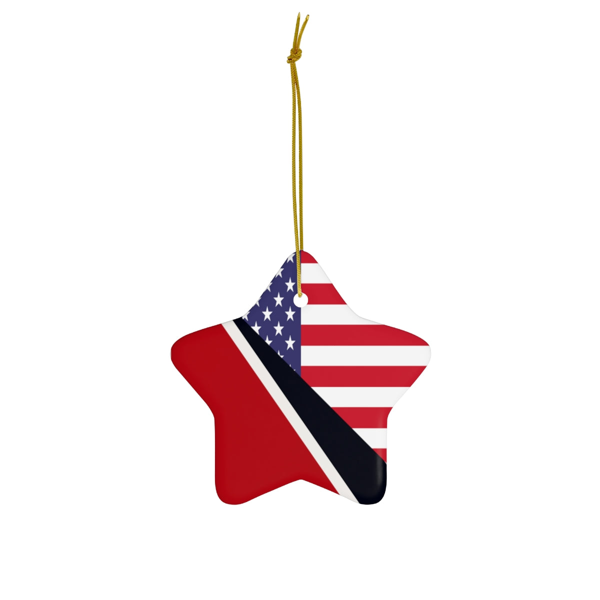 Trini American Flag Ceramic Ornaments | Trinidad USA Holiday Christmas Tree