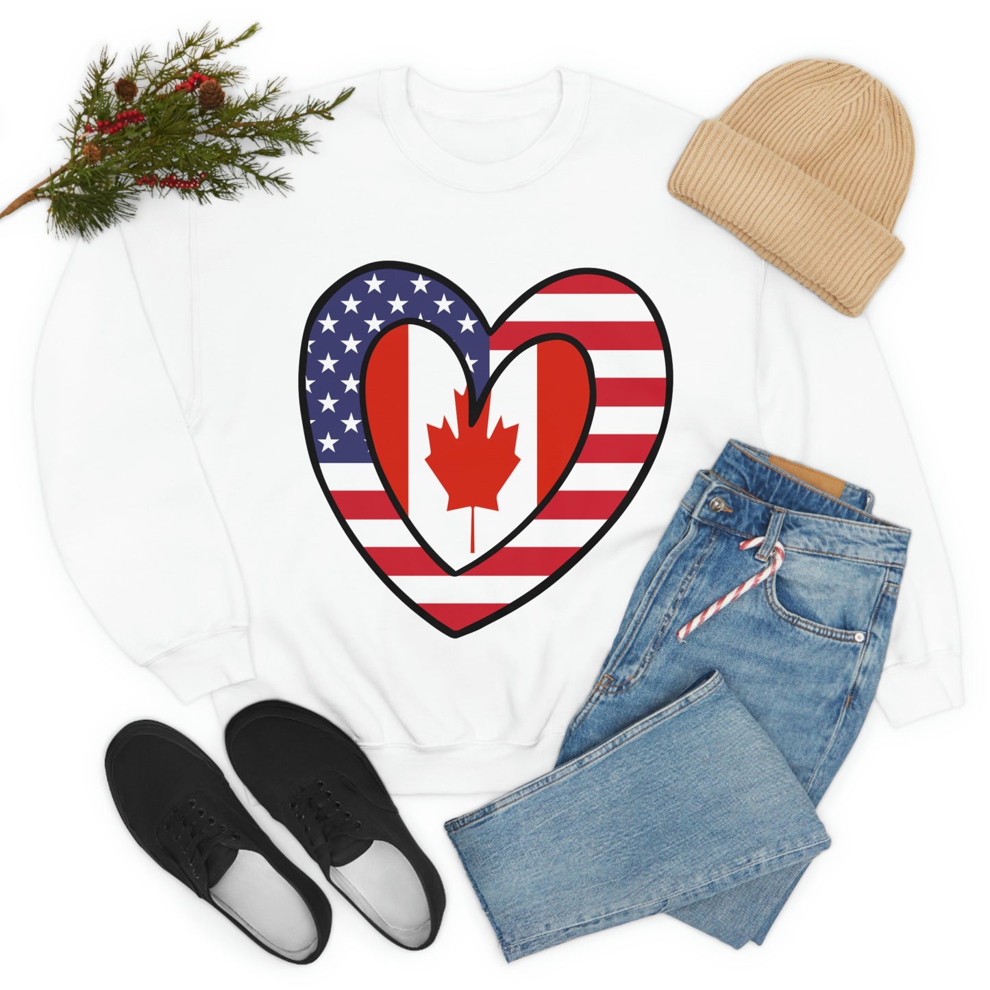 Canadian American Heart Valentines Day Gift Sweatshirt | Unisex Canada USA Flag