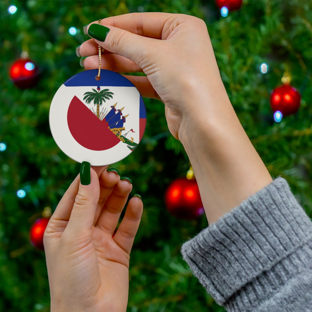 Japanese Haitian Flag Ceramic Ornaments | Japan Haiti Christmas Tree