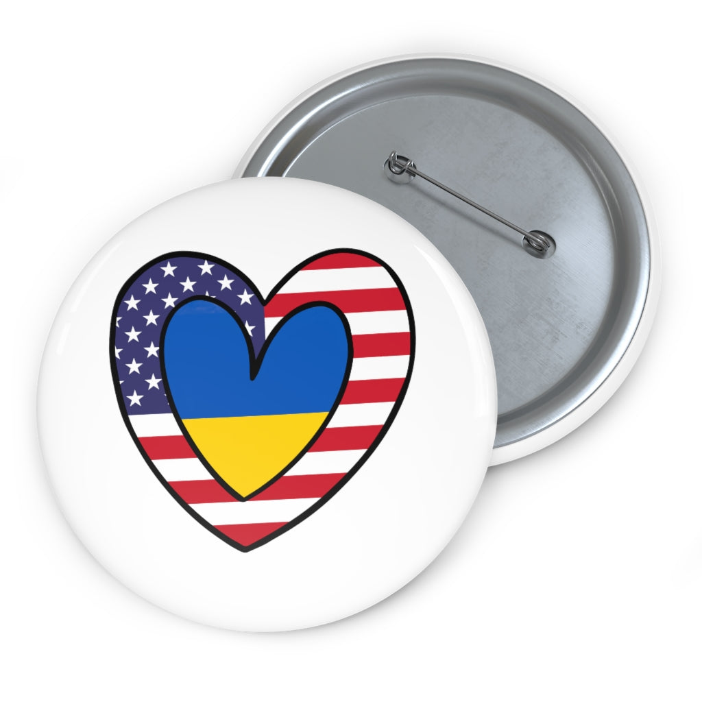 American Ukraine Flag Inner Heart Pin Button | Ukraine USA