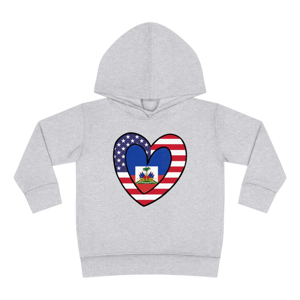 Toddler American Haitian Flag Heart Pullover Fleece Hoodie | Haiti USA