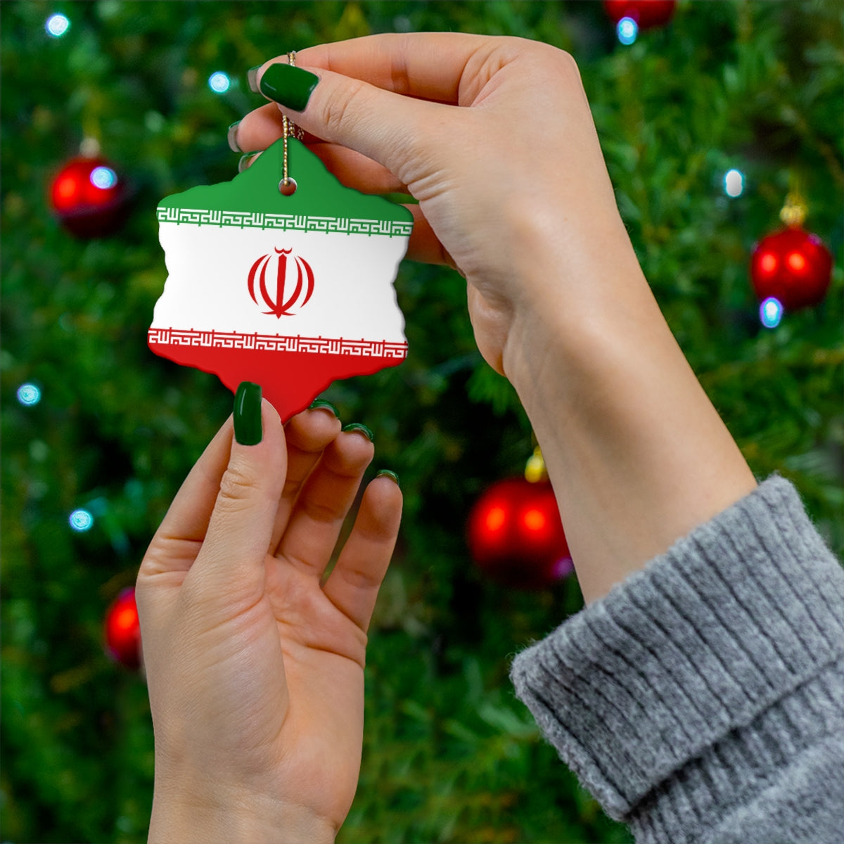 Iran Flag Ceramic Ornaments | Iranian Christmas Tree