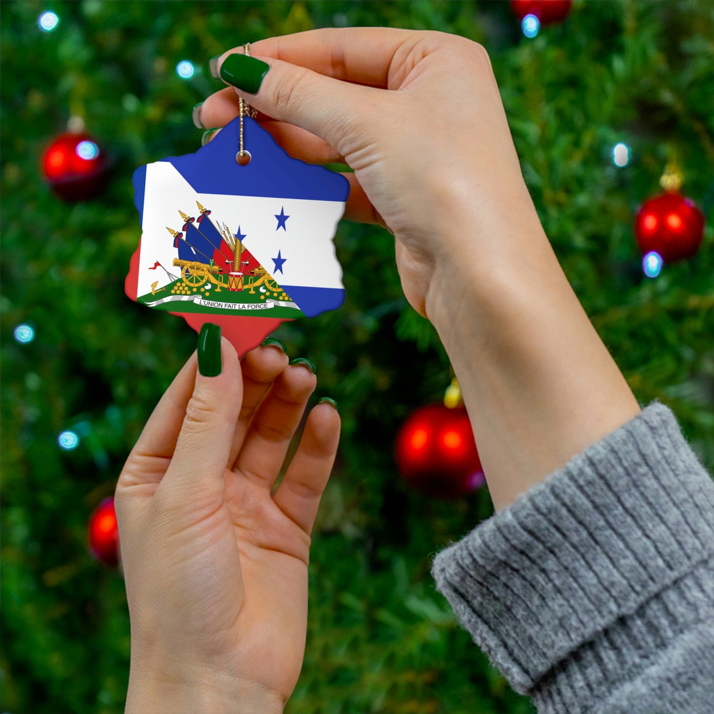 Haitian Honduran Flag Ceramic Ornaments | Haiti Honduras Christmas Tree