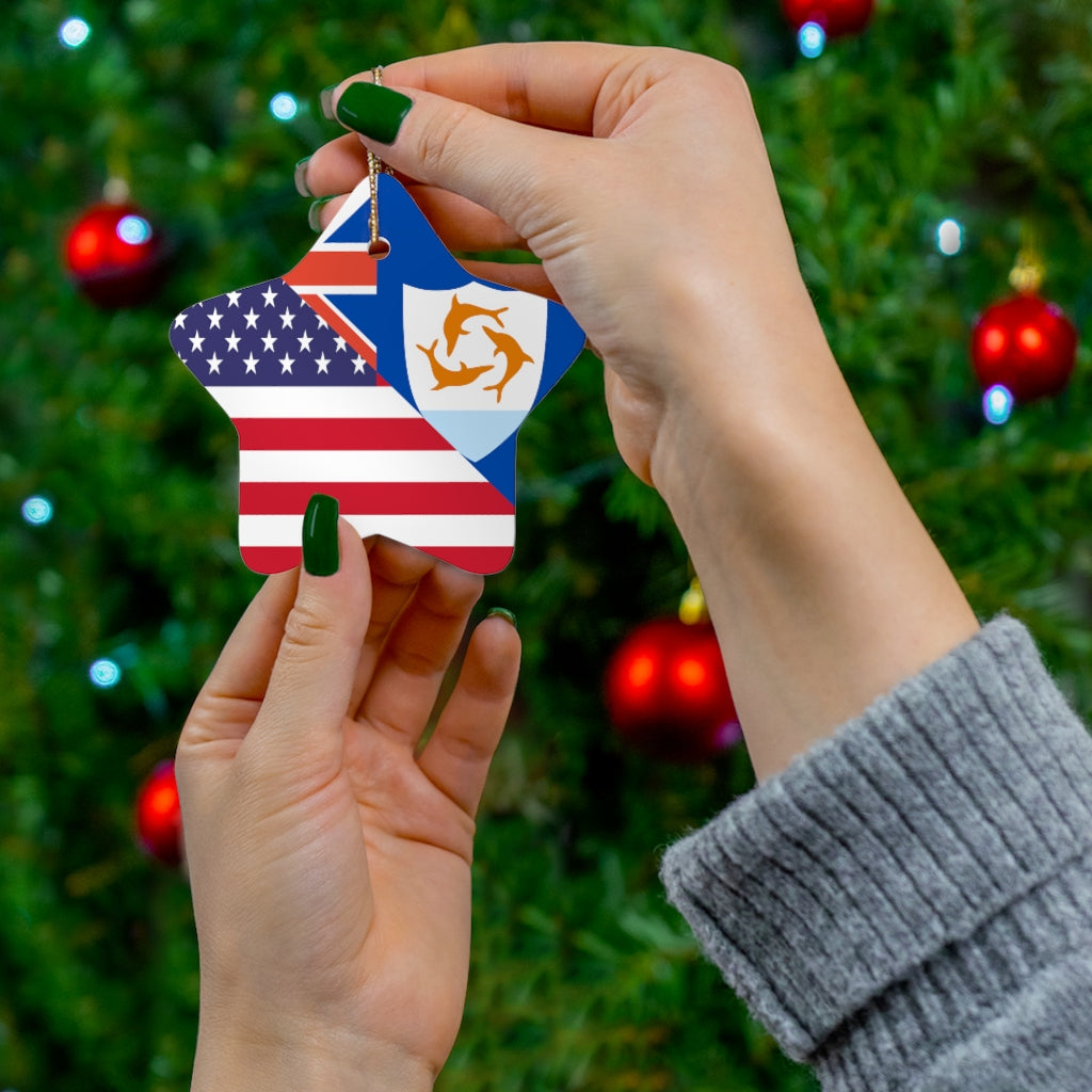 Anguillan American Flag Ceramic Ornaments | Anguilla USA Christmas Tree