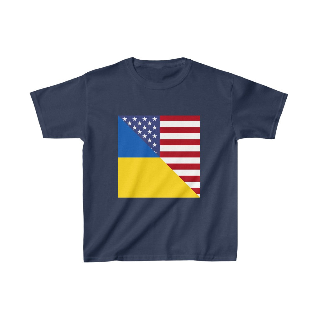 Kids Ukrainian American Flag | Half Ukraine USA T-Shirt | Unisex Tee Shirt