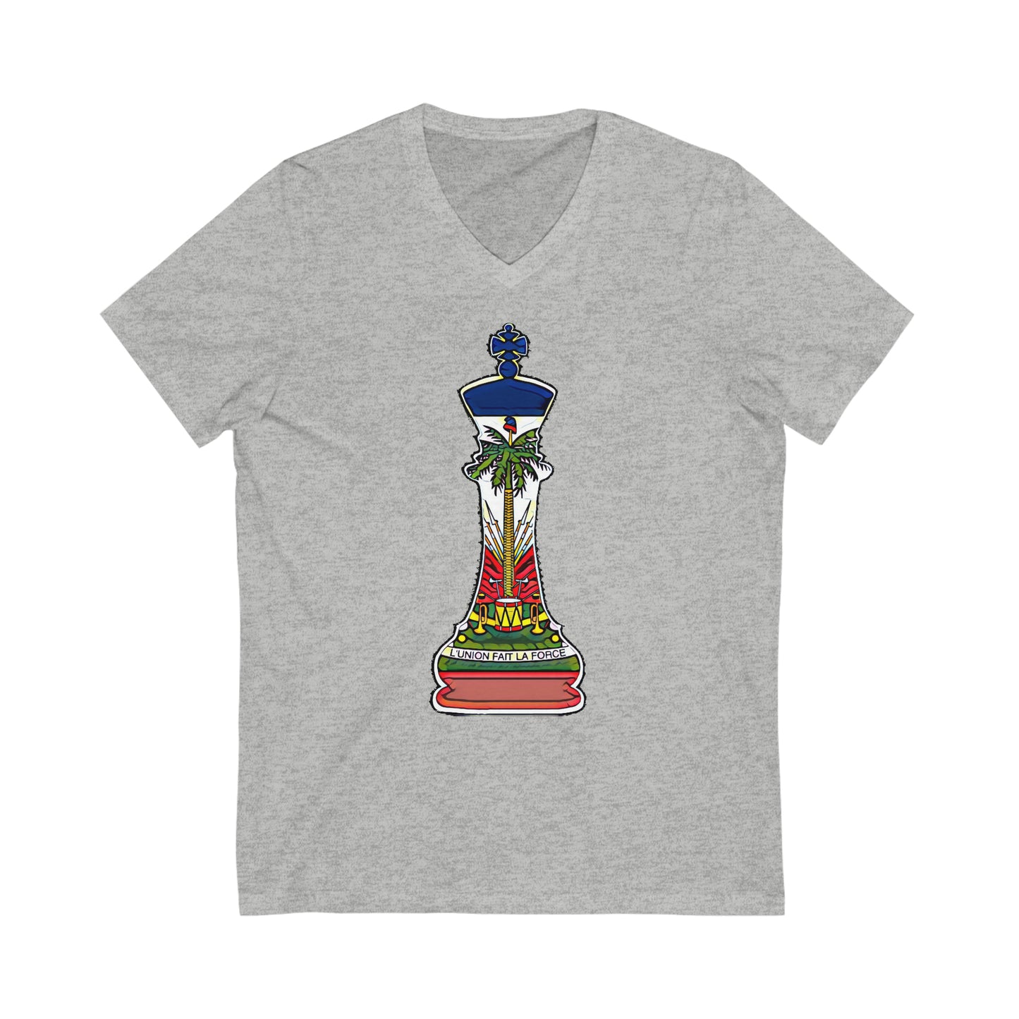 Haitian King Chess Piece | Kingdom Haiti Flag Royalty V-Neck T-Shirt | Unisex Vee Shirt