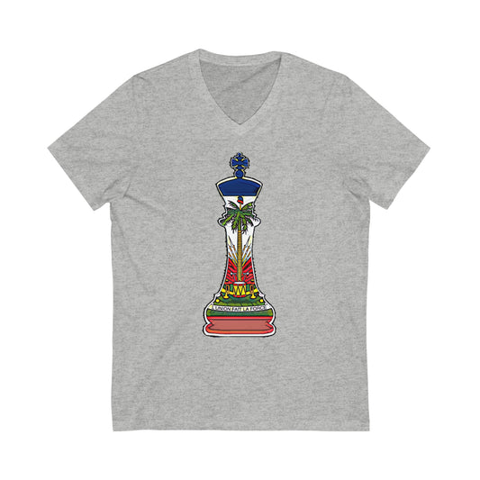 Haitian King Chess Piece | Kingdom Haiti Flag Royalty V-Neck T-Shirt | Unisex Vee Shirt