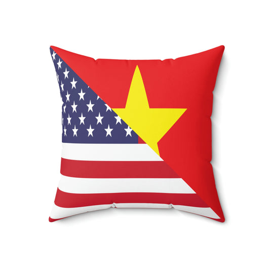 Vietnamese American Flag Half Vietnam USA Spun Polyester Square Pillow